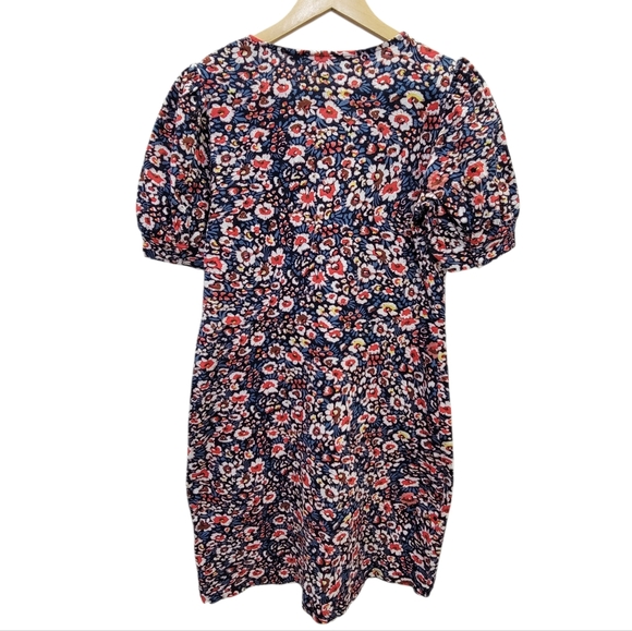 Boden V-neck Floral Mini Dress Cotton Short Puff Sleeves  Blue Red Women’s 8L - Picture 5 of 17